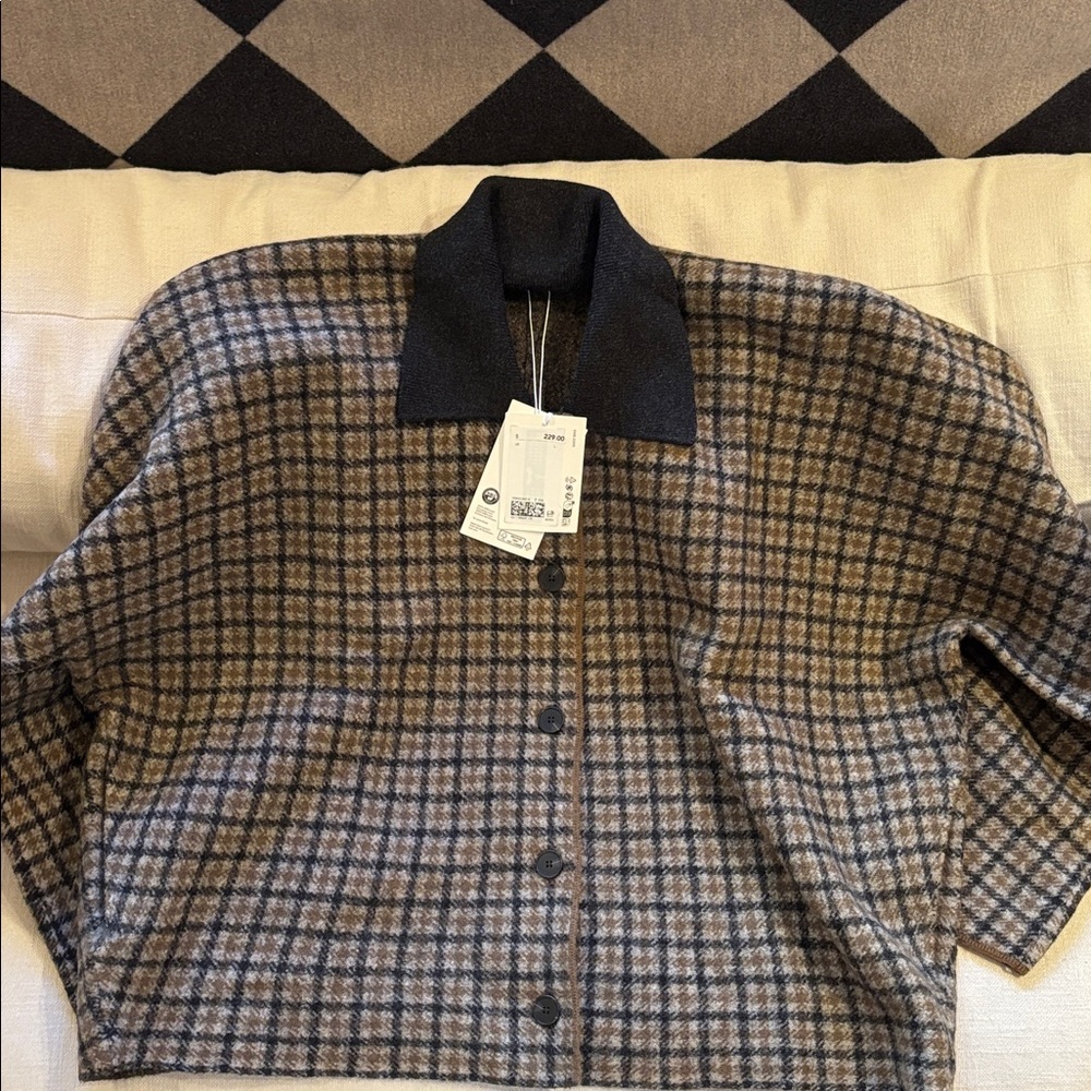COS Checkered Wool Jacket in Brown and Black - Picture 2 of 2